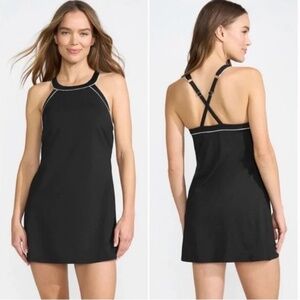 Lands End High Neck Swim Dress One Piece Swimsuit Adjustable Straps Size 8